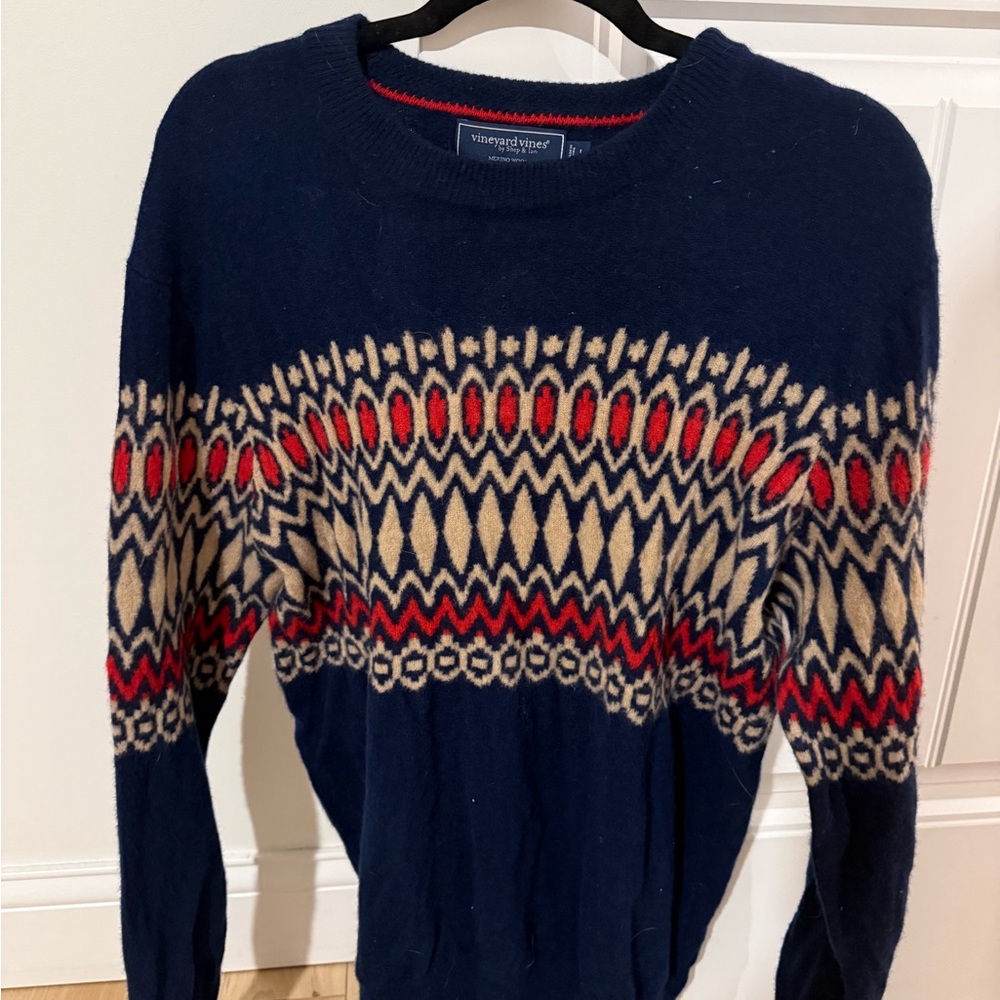 Vineyard Vines Men's Sweater in Navy, Red, and Cream